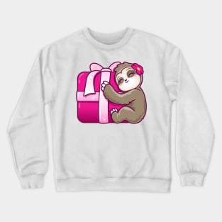 Sloth gift pink present Crewneck Sweatshirt